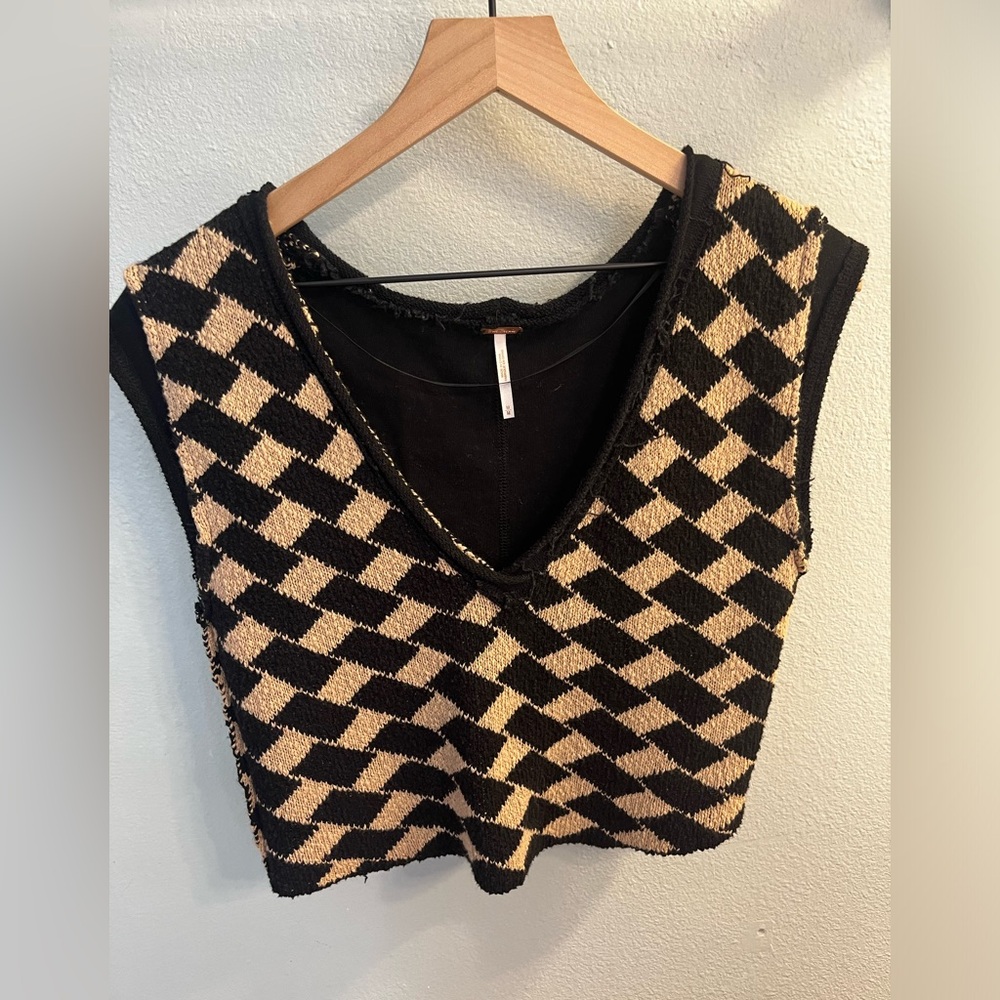 Free people Lola top checkered black and tan sweater vest - Picture 8 of 11